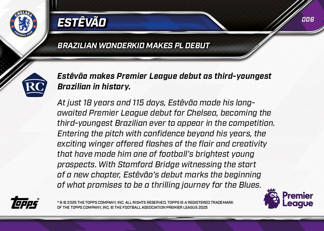 Estêvão - 2025-26 Premier League Topps NOW - Card 6 - PR: 8426 - Image 7