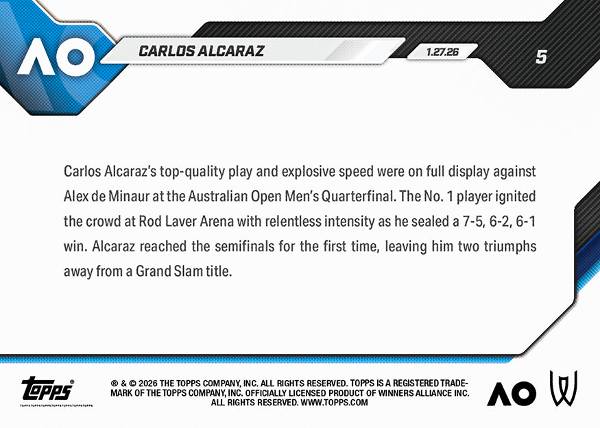 Carlos Alcaraz - 2026 Topps NOW Tennis - Card 5 - PR: 1024 - Image 2