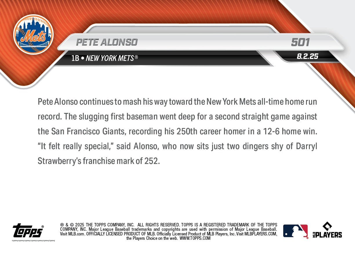 Pete Alonso - 2025 MLB Topps NOW - Card 501 - PR: 1232 - Image 2