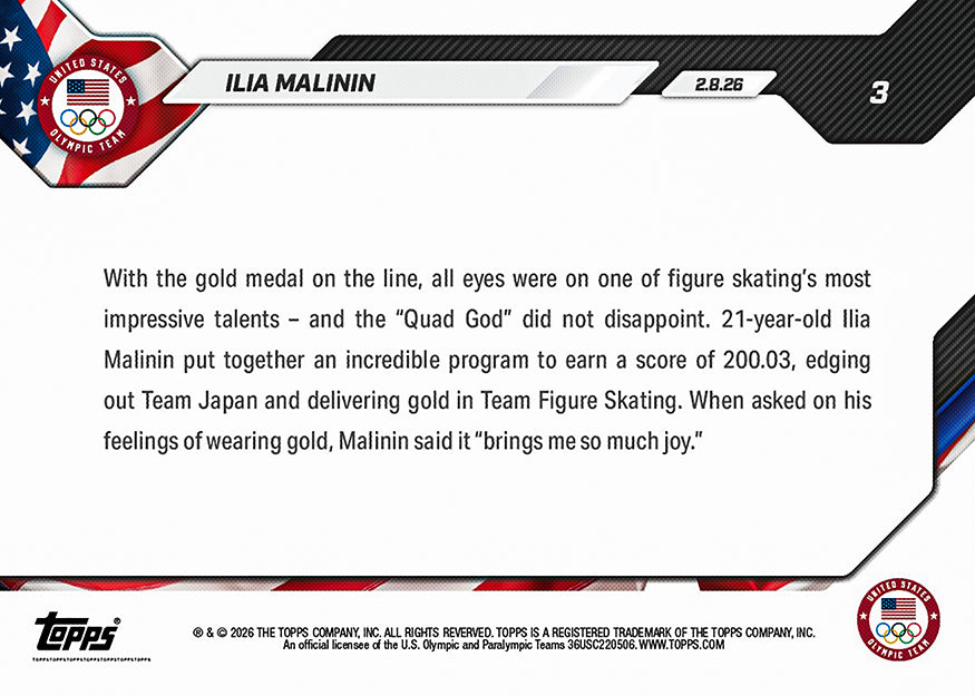 Ilia Malinin - 2026 Olympics Topps NOW - Card 3 - PR: 2351 - Image 4
