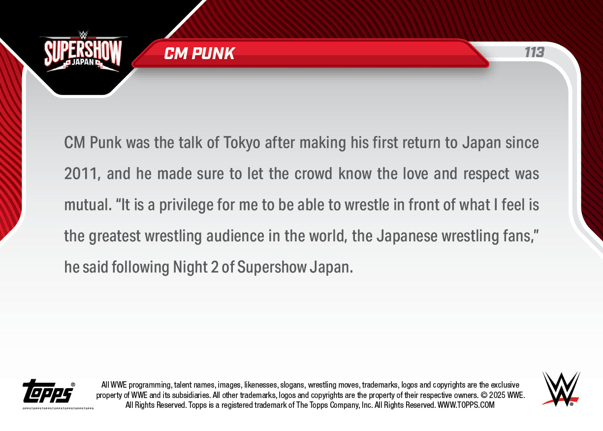CM Punk - 2025 WWE Topps NOW - Card 113 - PR: 1019 - Image 3