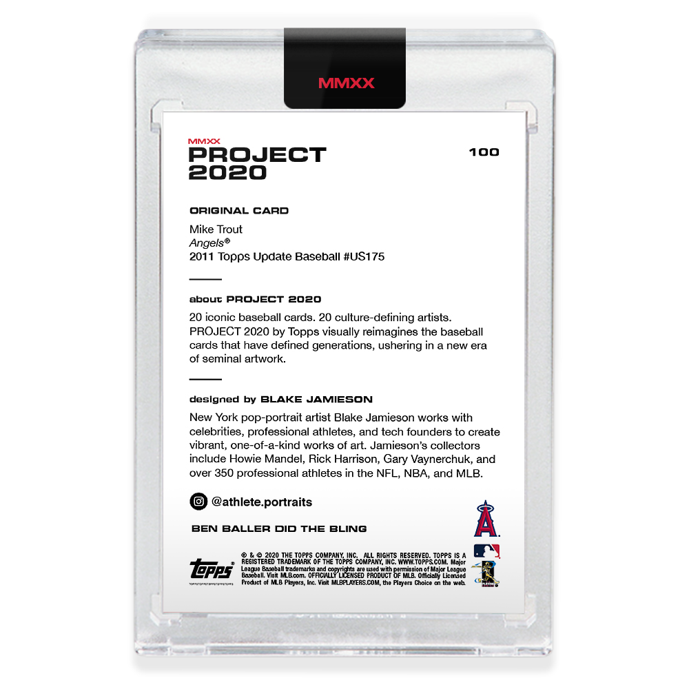 Topps PROJECT 2020 Card 100 - 2011 Mike Trout by Blake Jamieson - Print Run: 74862 - Image 3