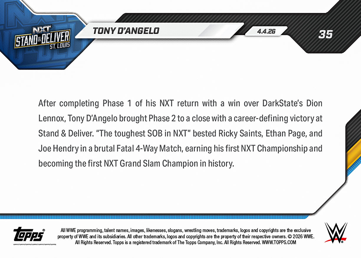 Tony D'Angelo - 2026 WWE Topps NOW - Card 35 - PR: 615 - Image 3