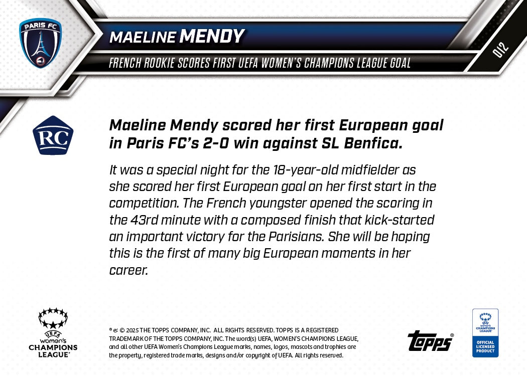 Maeline Mendy - 2025-26 UWCL Topps NOW - Card 12 - PR: 317 - Image 7