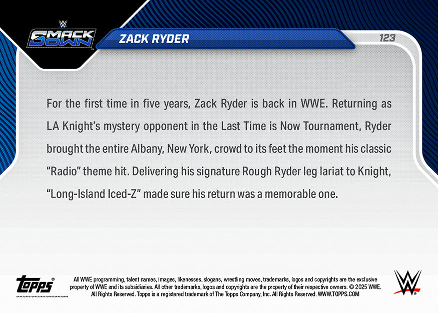Alternative view of Zack Ryder - 2025 WWE Topps NOW - Card 123 - PR: 2731