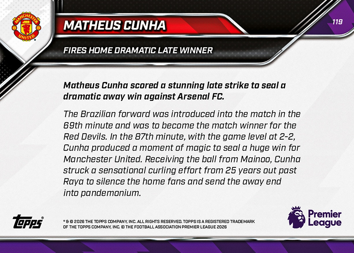 Matheus Cunha - 2025-26 Premier League Topps NOW - Card 119 - PR: 1543 - Image 8