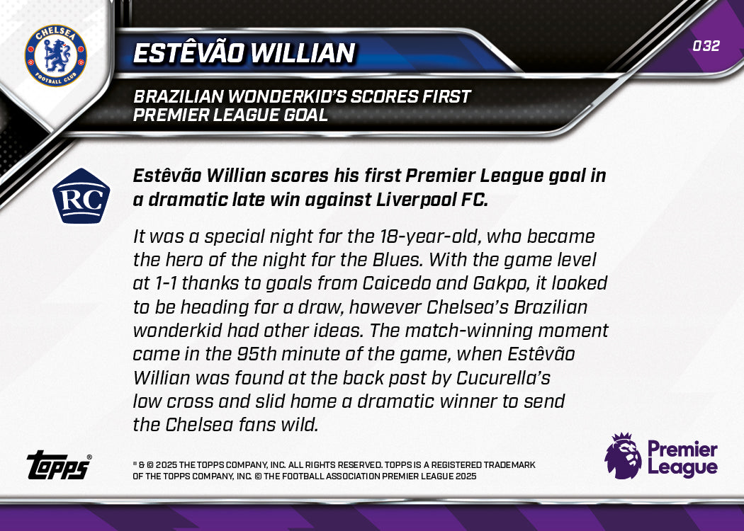 Estêvão Willian - 2025-26 Premier League Topps NOW - Card 32 - PR: 5404 - Image 8