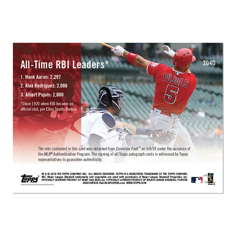 On-Card Autograph with Insc. Relic # to 5 - Albert Pujols - MLB TOPPS NOW Card 204D - Image 2