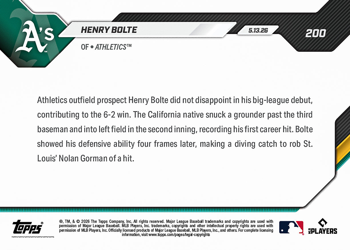 Henry Bolte - 2026 MLB Topps NOW - Card 200 - PR: 1574 - Image 2