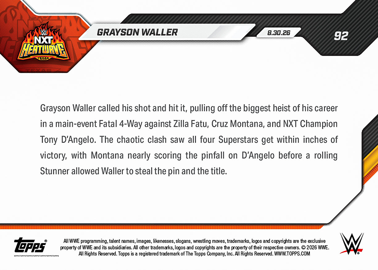 Grayson Waller - 2026 WWE Topps NOW - Card 92 - PR: 526 - Image 2
