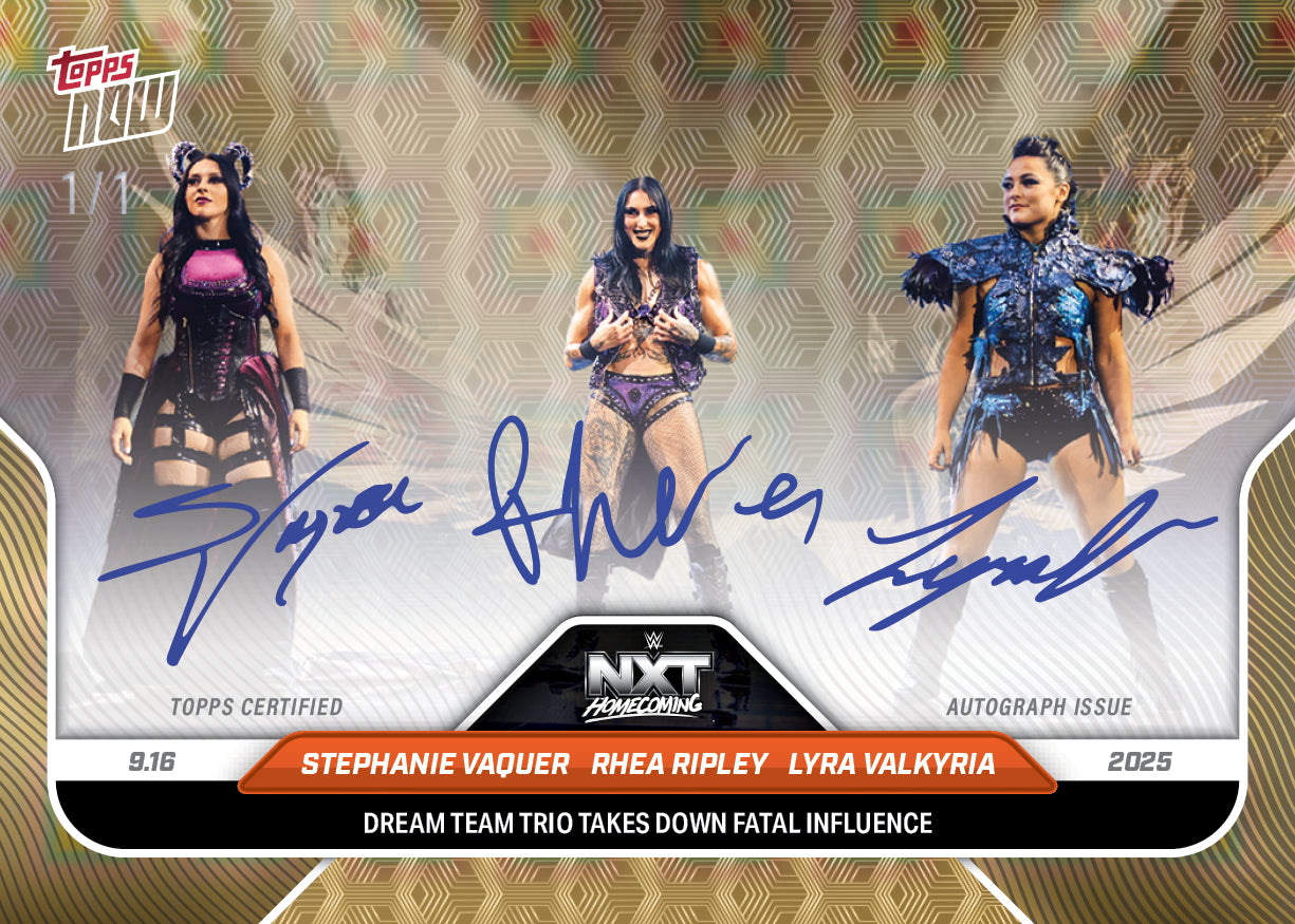 Rhea Ripley/Lyra Valkyria/Stephanie Vaquer - 2025 WWE Topps NOW - Card 95 - LOOK FOR TRIPLE AUTO - PR: 3923 - Image 2