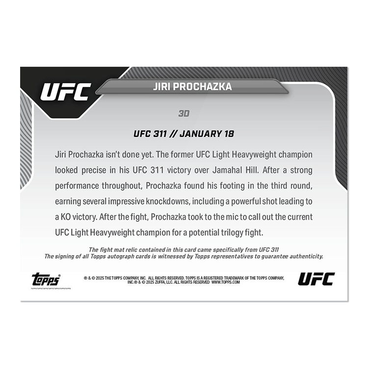Auto-Relic # to 50 or Lower - Jiri Prochazka - 2025 UFC Topps NOW - Card 3 - Image 3