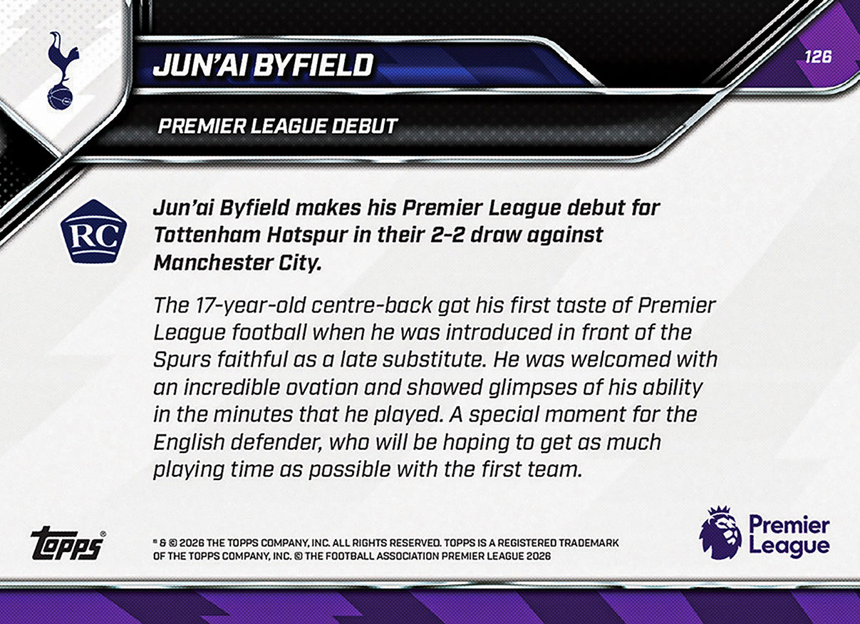 Jun'ai Byfield - 2025-26 Premier League Topps NOW - Card 126 - PR: 545 - Image 7