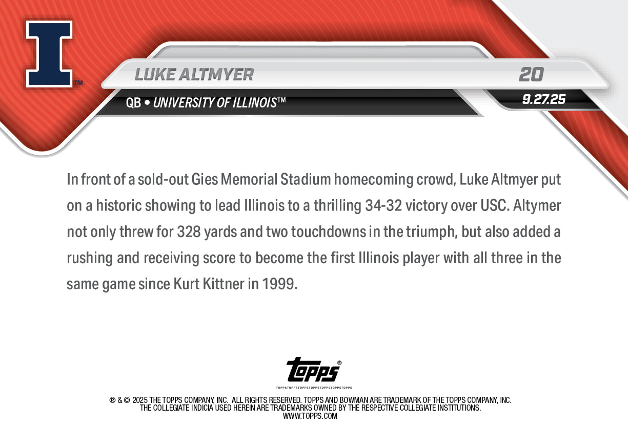Luke Altmyer - 2025-26 Bowman U NOW Football - Card 20 - PR: 603 - Image 3