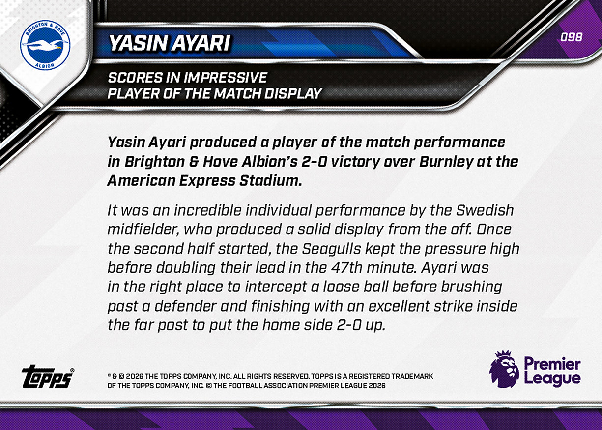 Yasin Ayari - 2025-26 Premier League Topps NOW - Card 98 - PR: 194 - Image 7