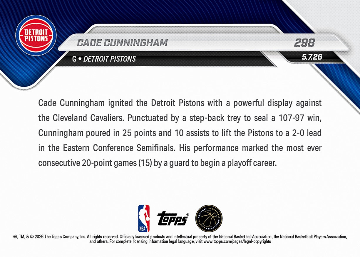 Cade Cunningham - 2025-26 NBA Topps NOW - Card 298 - PR: 883 - Image 2