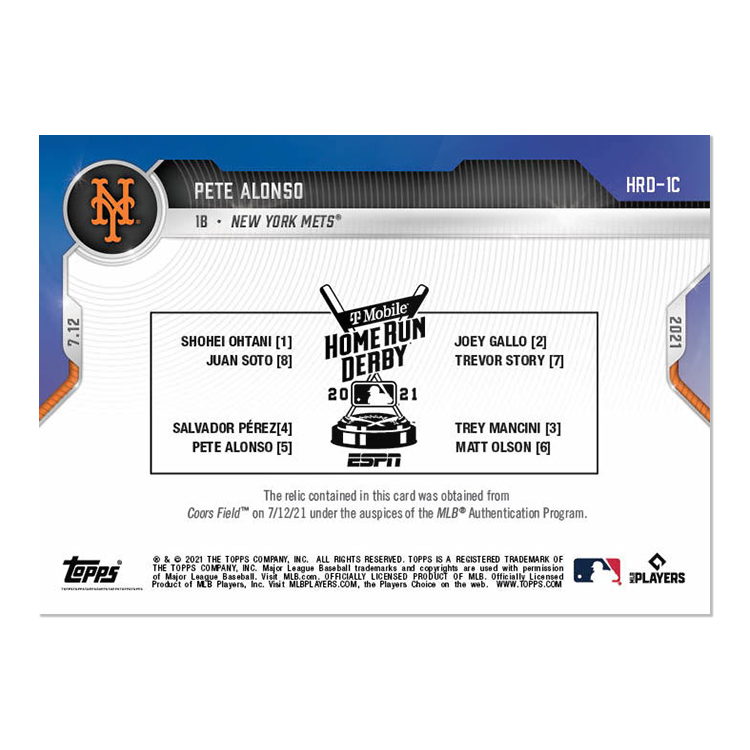 Home Run Derby Sock Relic # to 10 - Pete Alonso - 2021 MLB TOPPS NOW - Image 2