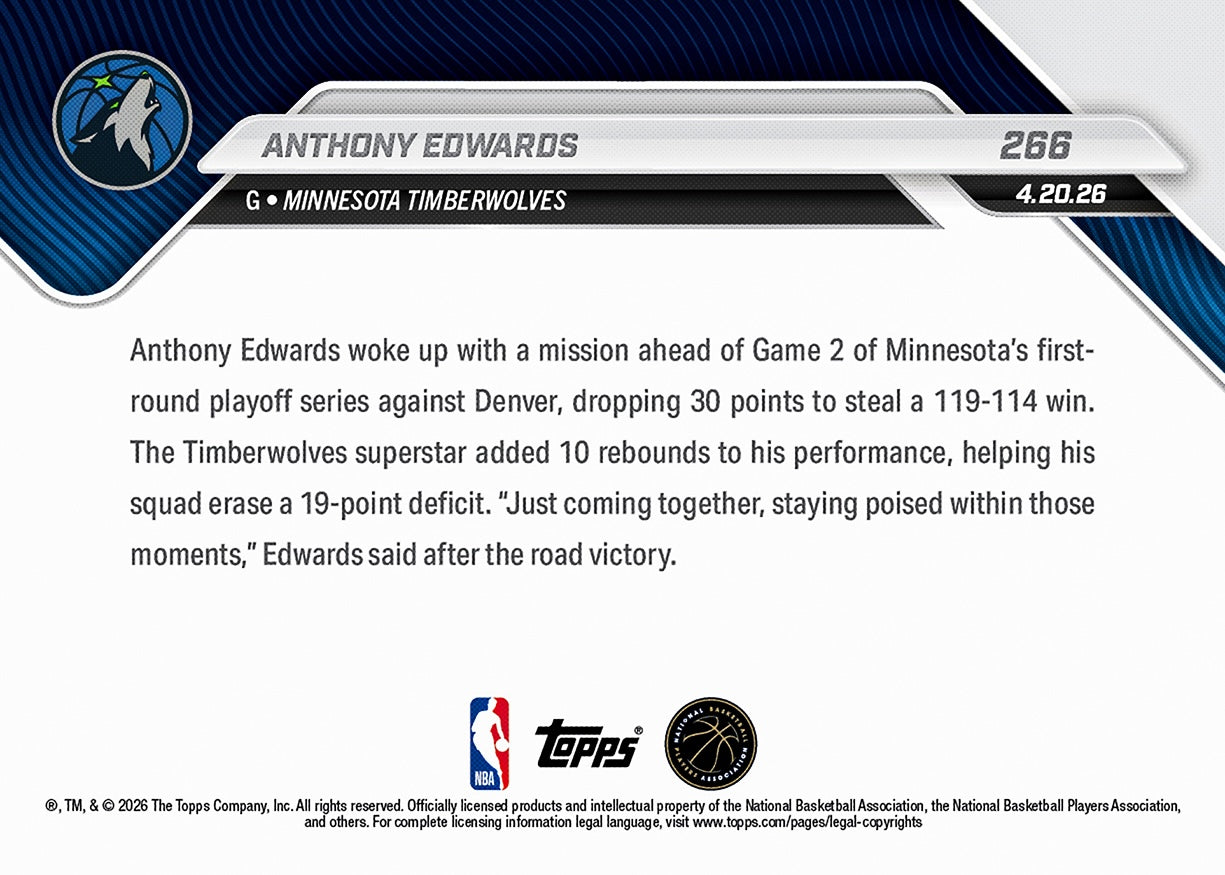 Anthony Edwards - 2025-26 NBA Topps NOW - Card 266 - PR: 1878 - Image 2