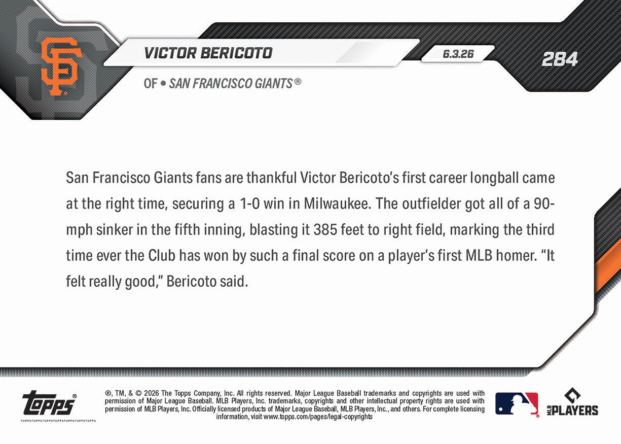 Victor Bericoto - 2026 MLB Topps NOW - Card 284 - PR: 542 - Image 2