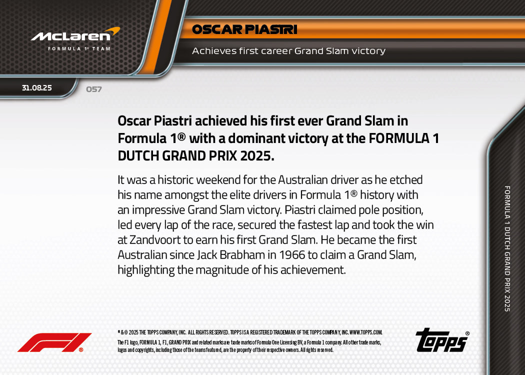 Oscar Piastri - 2025 Formula 1 Topps NOW - Card 57 - PR: 5164 - Image 7