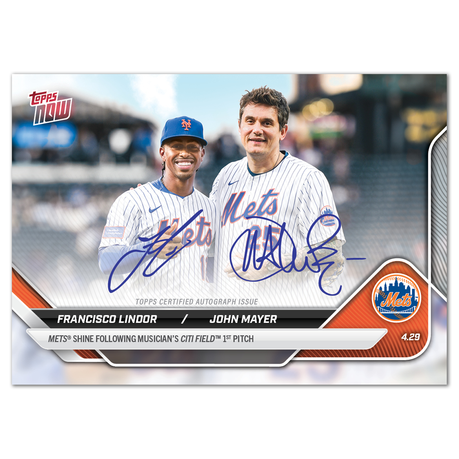 Francisco Lindor/John Mayer - 2025 MLB Topps NOW - Card FLJM - LOOK FOR DUAL-AUTOS - PR: 14,243 - Image 2
