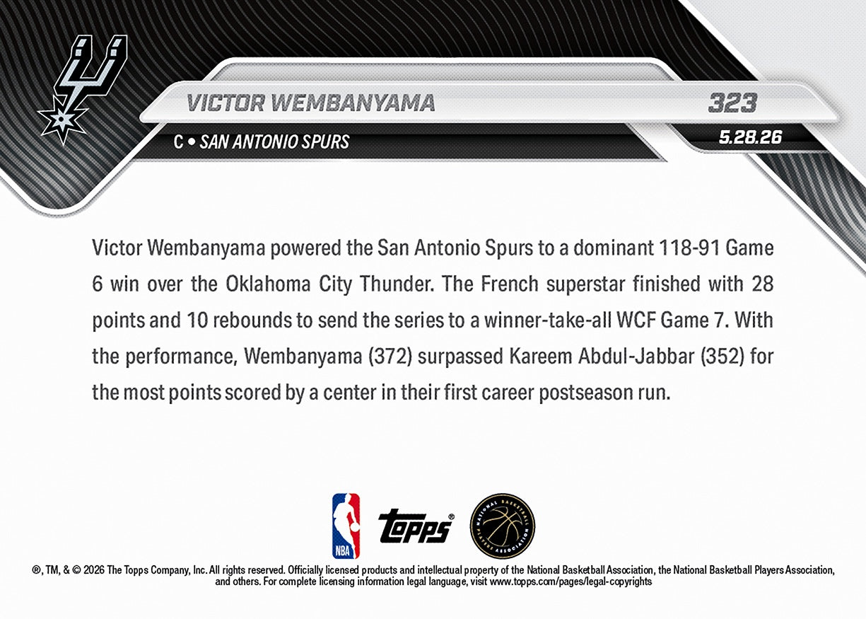 Victor Wembanyama - 2025-26 NBA Topps NOW - Card 323 - PR: 20538 - Image 3