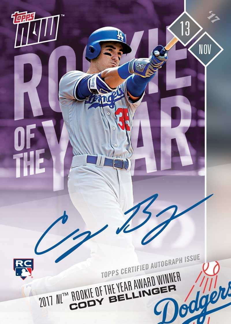 On-Card Autograph # to 25 - Cody Bellinger 2017 NL R.O.Y. Award Winner - TOPPS NOW