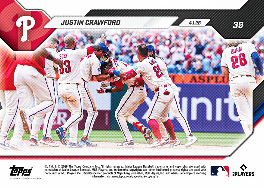 Justin Crawford - 2026 MLB Topps NOW - Card 39 - PR: 2339 - Image 2