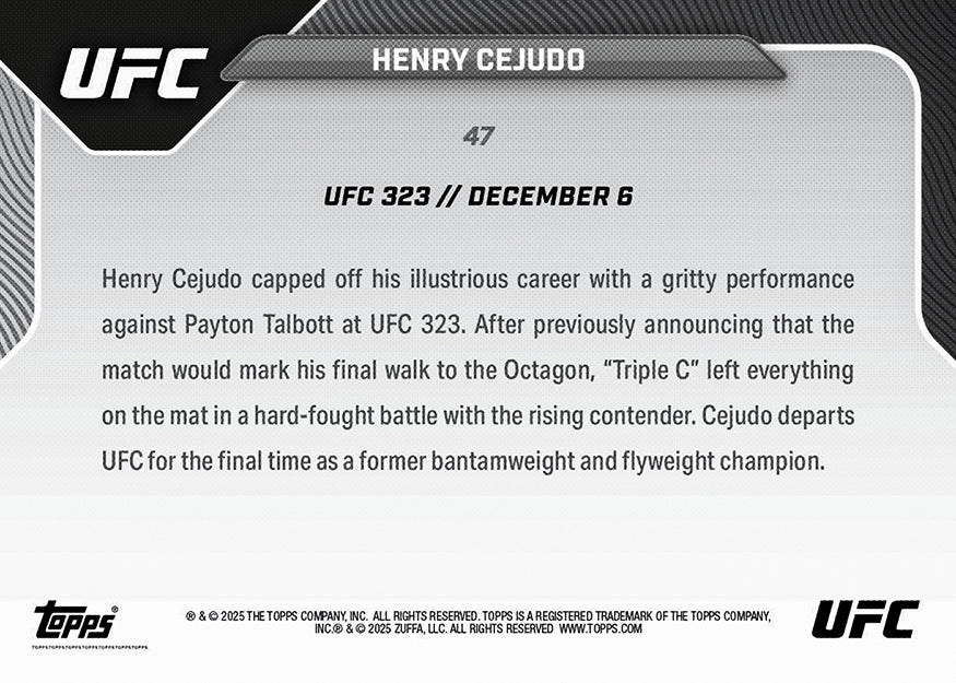 Henry Cejudo - 2025 UFC Topps NOW - Card 47 - PR: 494 - Image 4
