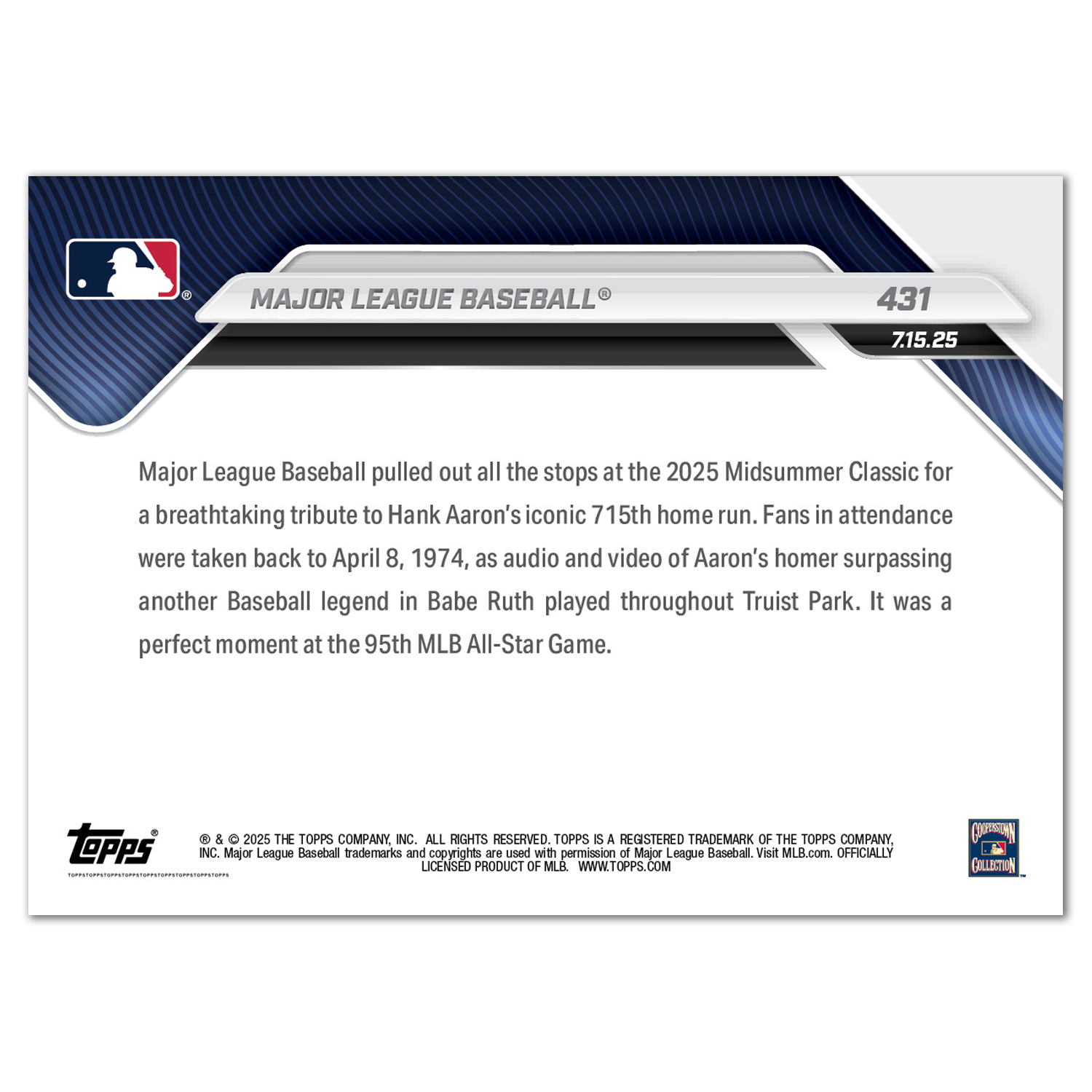 Major League Baseball - 2025 MLB Topps NOW - Card 431 - PR: 2273 - Image 2