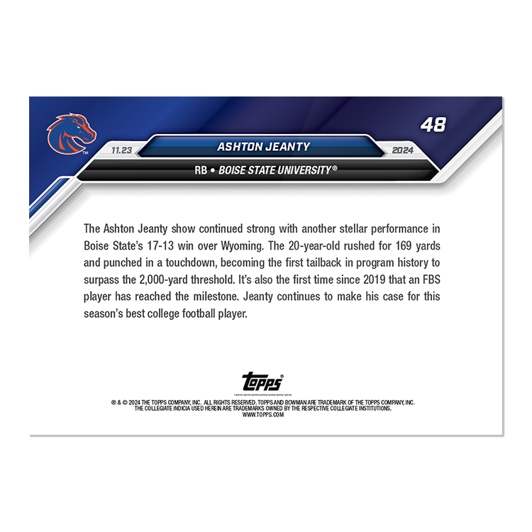 Ashton Jeanty - 2024 Bowman U NOW Football Card 48 - PR: 940 - Image 2