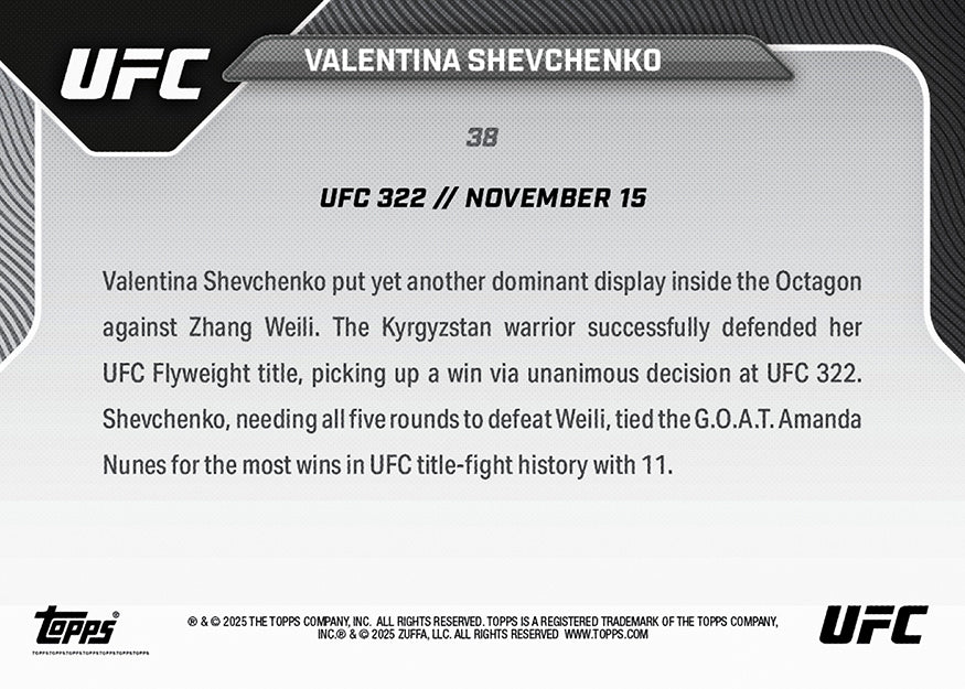 Valentina Shevchenko - 2025 UFC Topps NOW - Card 38 - PR: 718 - Image 3