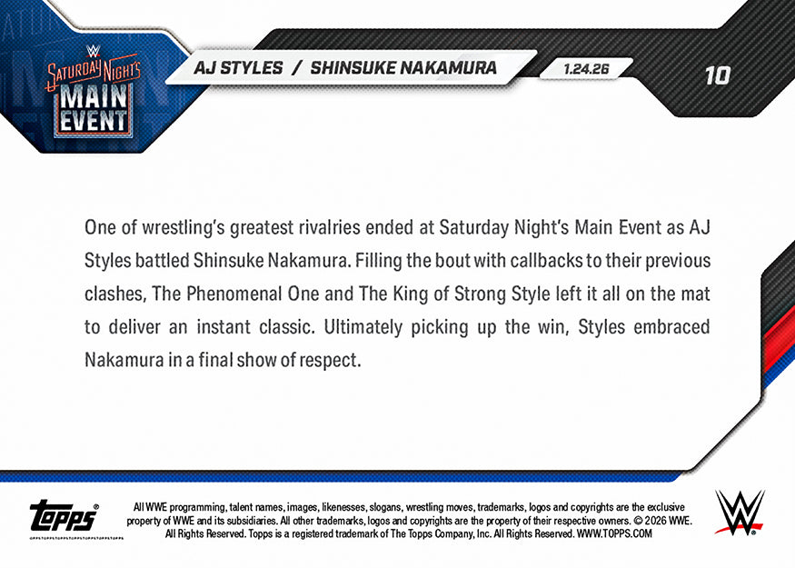 AJ Styles / Shinsuke Nakamura - 2026 WWE Topps NOW - Card 10 - PR: 1721 - Image 3