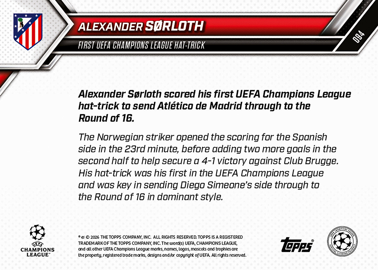 Alexander Sørloth - 2025-26 UCL Topps NOW - Card 94 - PR: 266 - Image 7