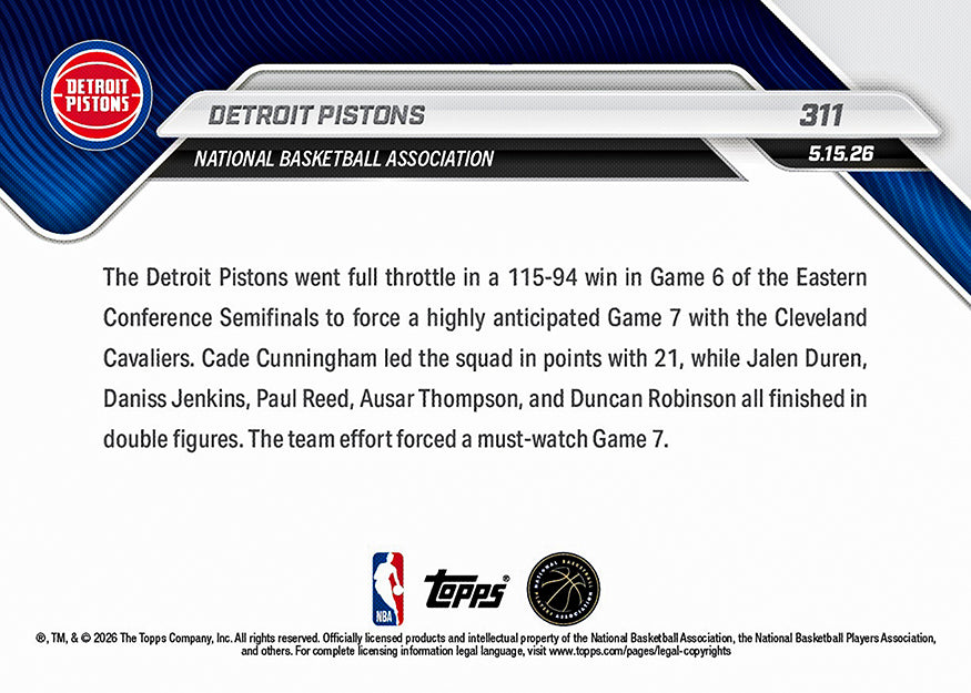 Detroit Pistons - 2025-26 NBA Topps NOW - Card 311 - PR: 392 - Image 2