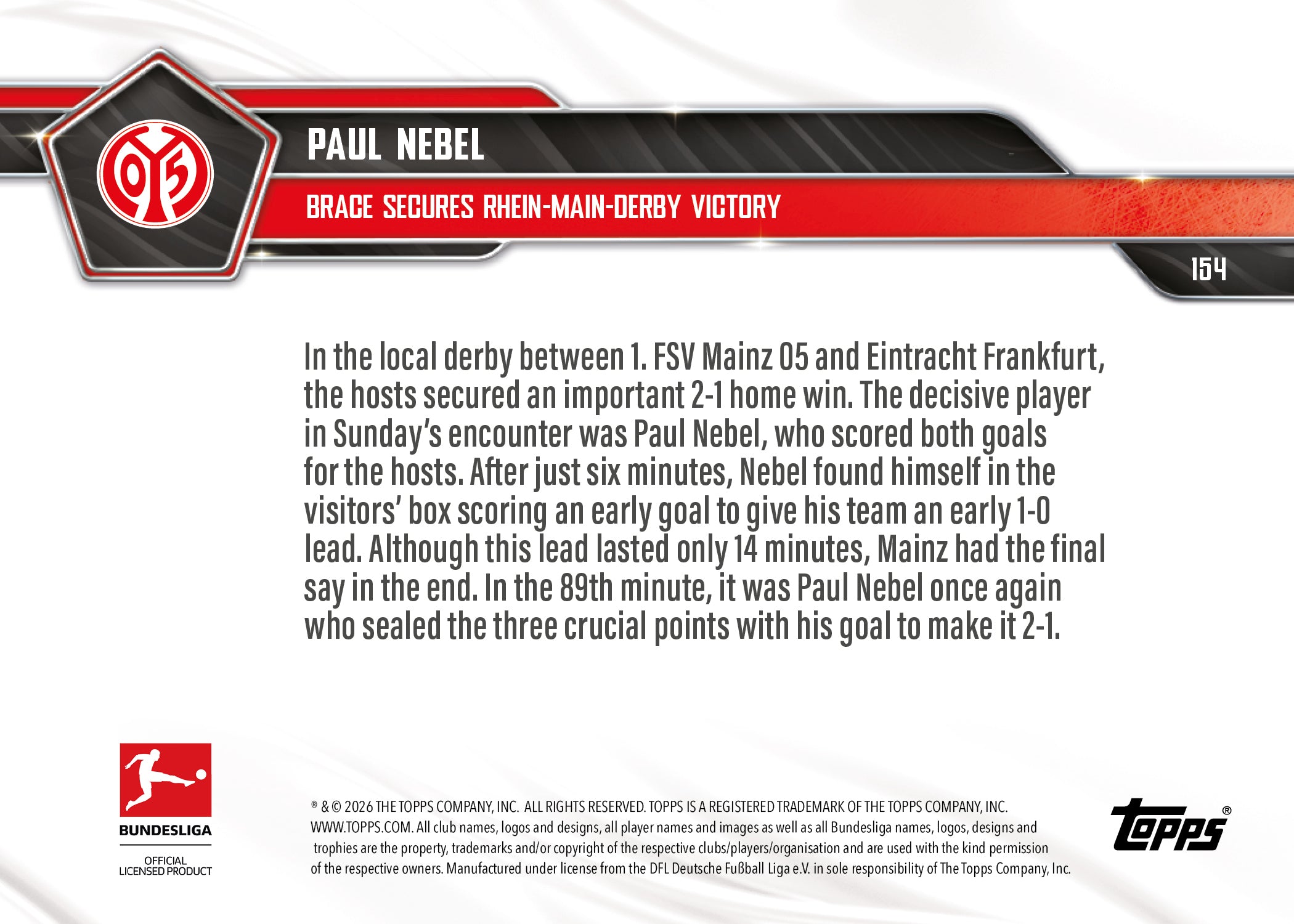 Paul Nebel - 2025-26 Bundesliga Topps NOW - Card 154 - PR: 114 - Image 7