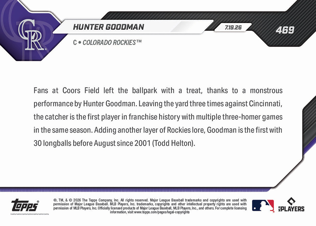 Hunter Goodman - 2026 MLB Topps NOW - Card 469 - PR: 489 - Image 2
