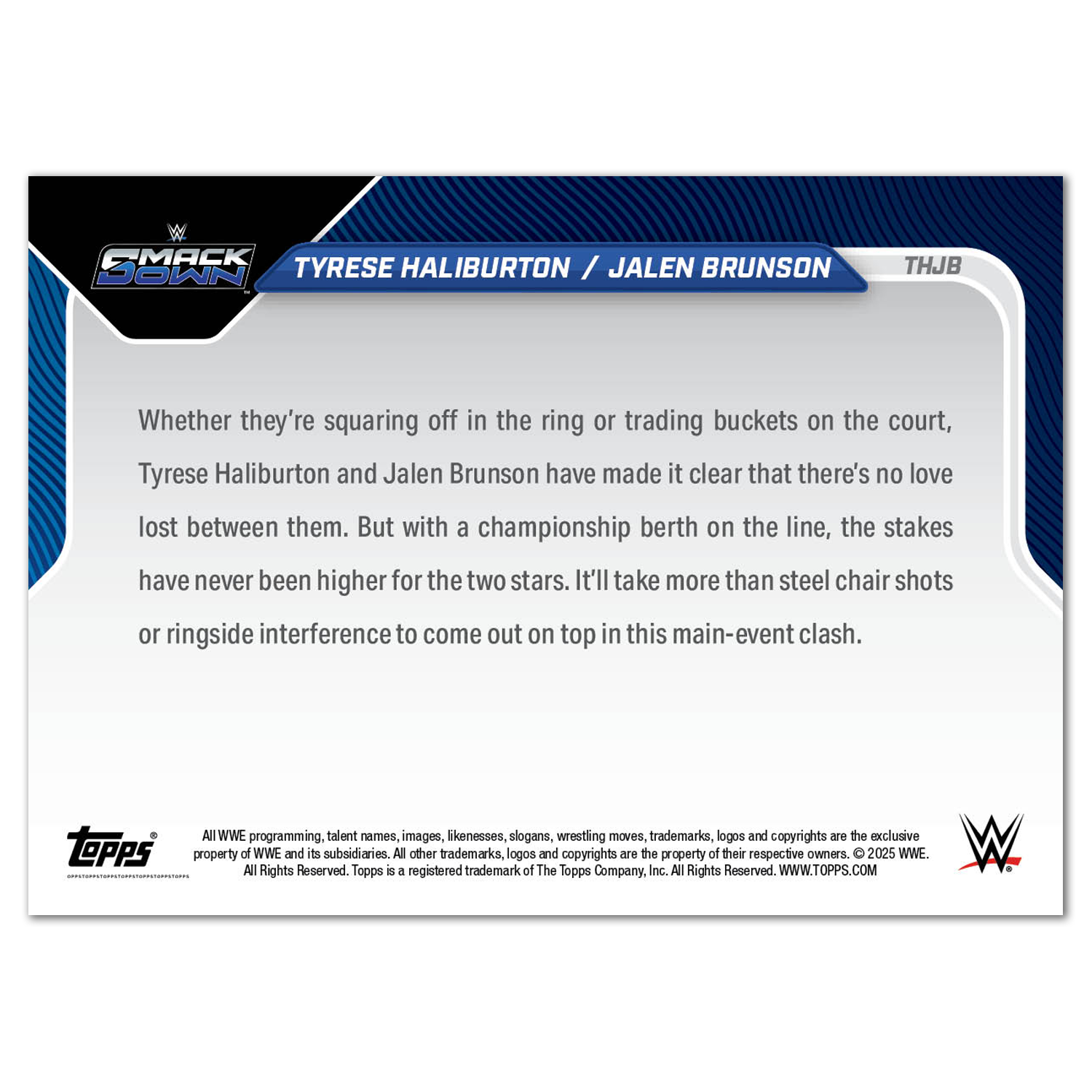 Tyrese Haliburton/Jalen Brunson - 2025 WWE Topps NOW - Card THJB - PR: 2820 - Image 2