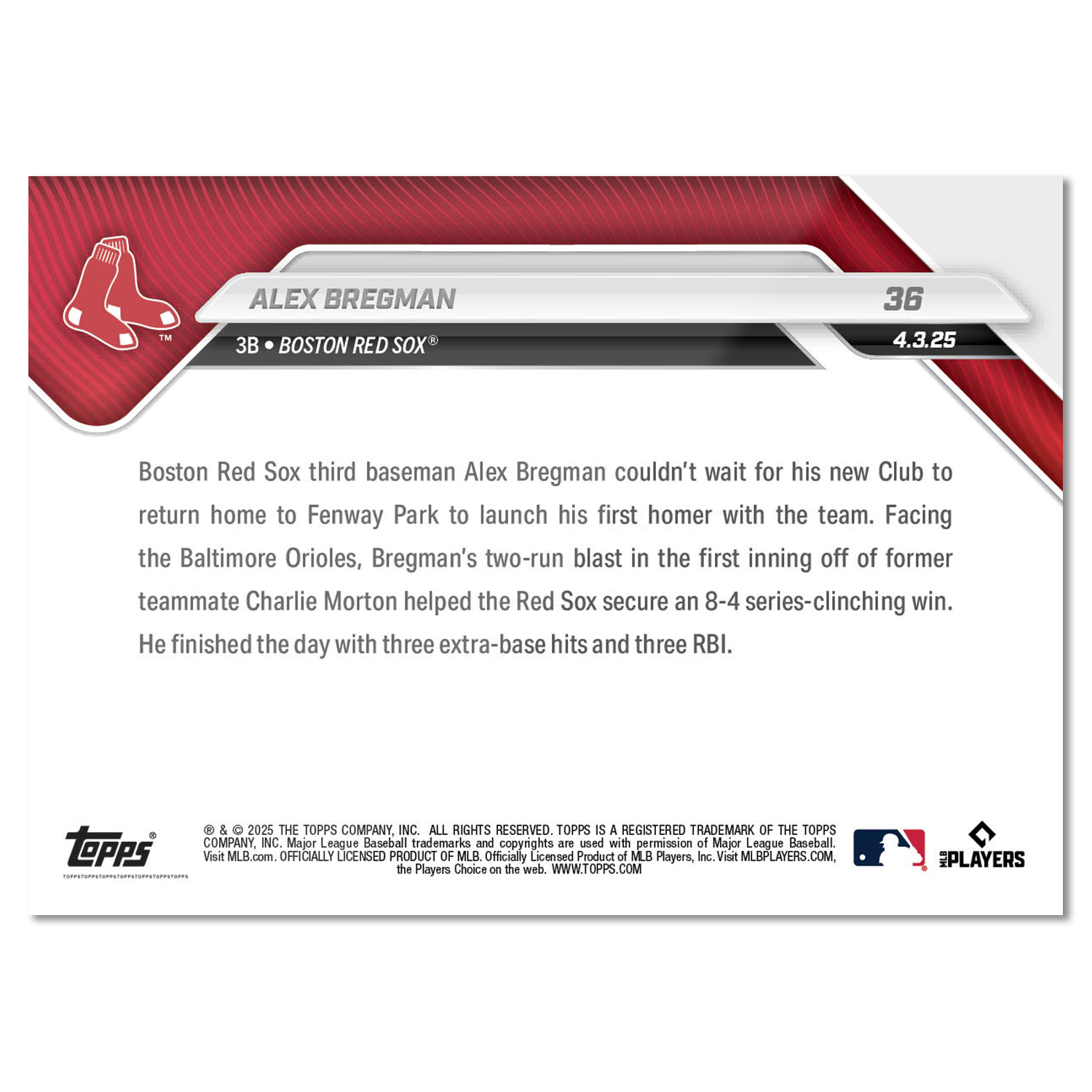Alex Bregman - 2025 MLB Topps NOW - Card 36 - PR: 548 - Image 2