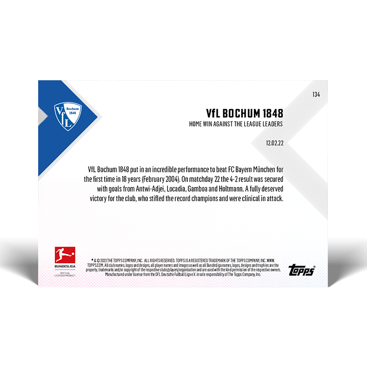 Alternative view of Home win against the league leaders - Bundesliga TOPPS NOW Card #134 - PR: 399