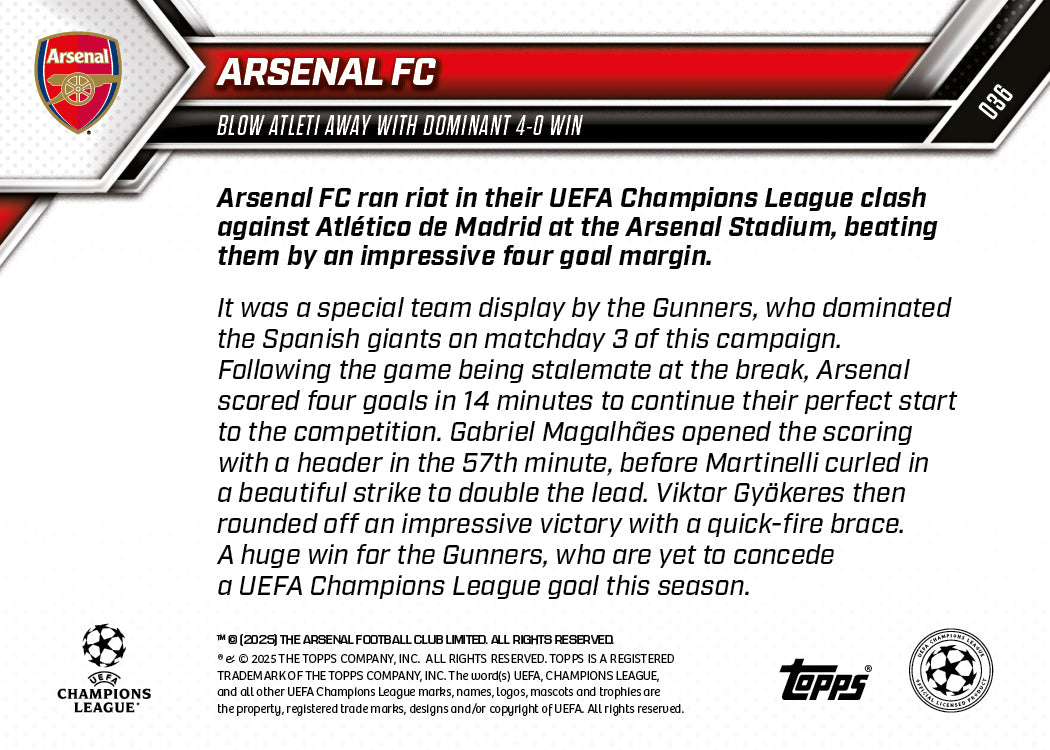 Arsenal FC - 2025-26 UCL Topps NOW - Card 36 - PR: 1493 - Image 7