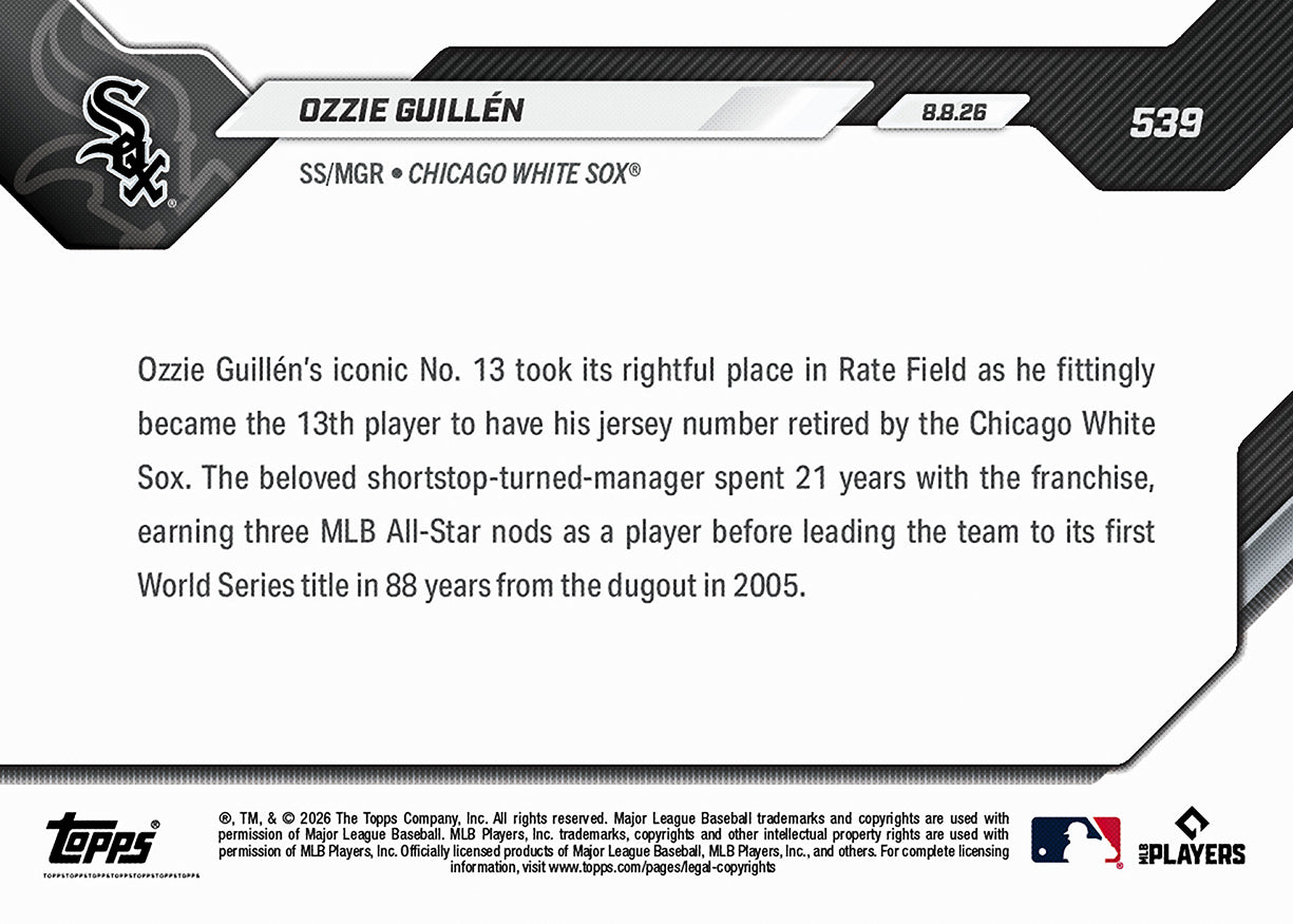 Ozzie Guillén - 2026 MLB Topps NOW - Card 539 - PR: 1084 - Image 3