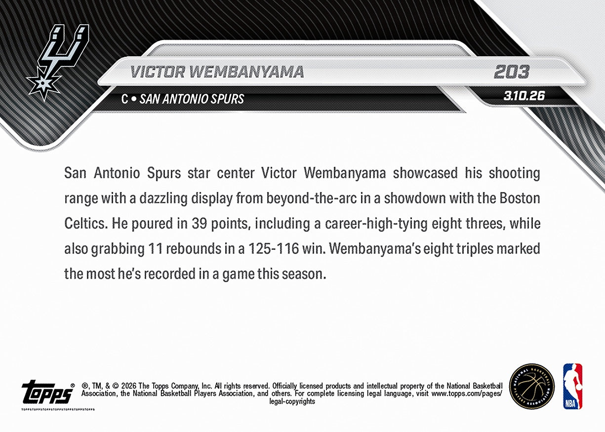 Alternative view of Victor Wembanyama - 2025-26 NBA Topps NOW - Card 203 - PR: 2247