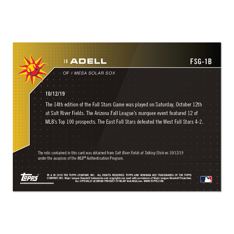 Game-Used Base Relic # to 49 - Jo Adell - Bowman NEXT TOPPS NOW Card FSG-1B - Image 2