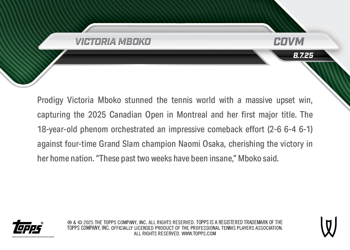 Victoria Mboko - 2025 Tennis Topps NOW - Card COVM - LOOK FOR AUTOS - PR: 1671 - Image 4