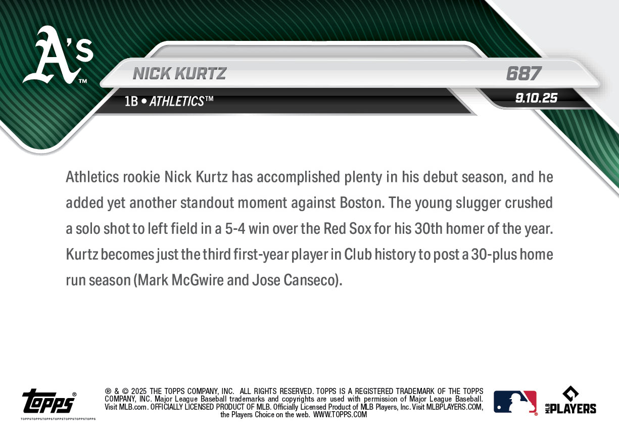 Nick Kurtz - 2025 MLB Topps NOW - Card 687 - PR: 4388 - Image 3