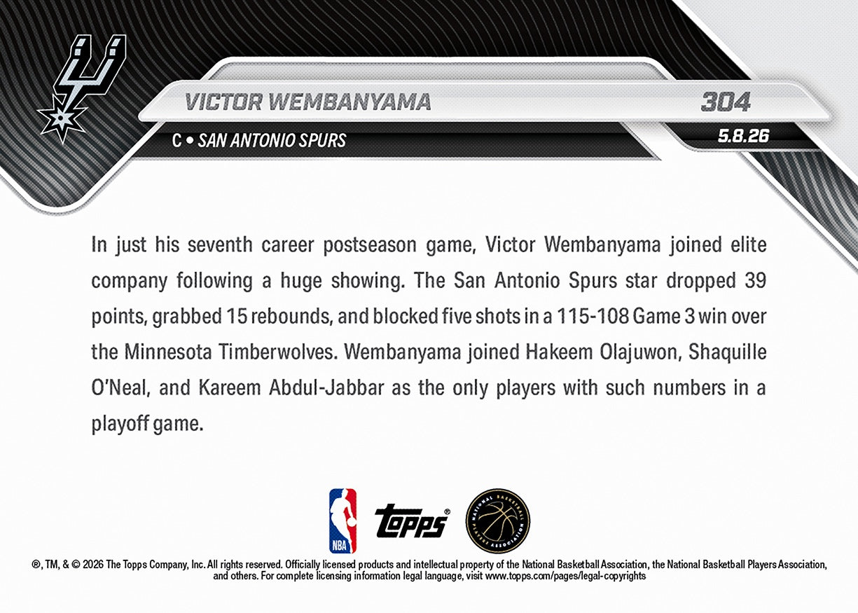Victor Wembanyama - 2025-26 NBA Topps NOW - Card 304 - PR: 2438 - Image 2