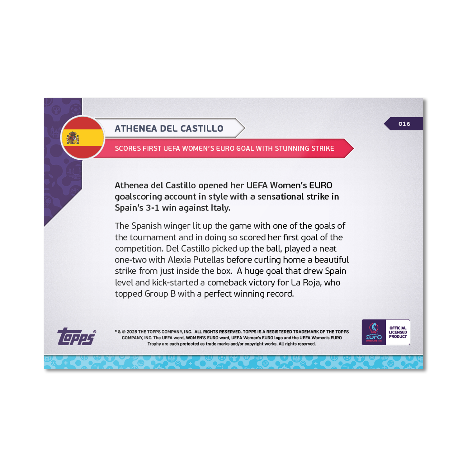 Athenea del Castillo - UEFA Women’s EURO 2025™ Topps NOW - Card 16 - PR: 415 - Image 7