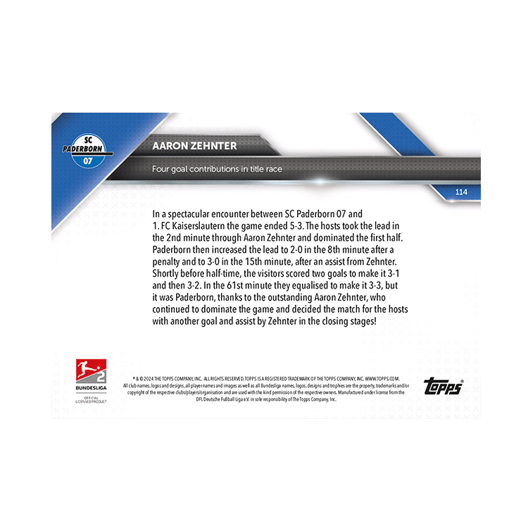 Alternative view of Aaron Zehnter - 2024-25 Bundesliga Topps NOW Card 144 - PR: 136