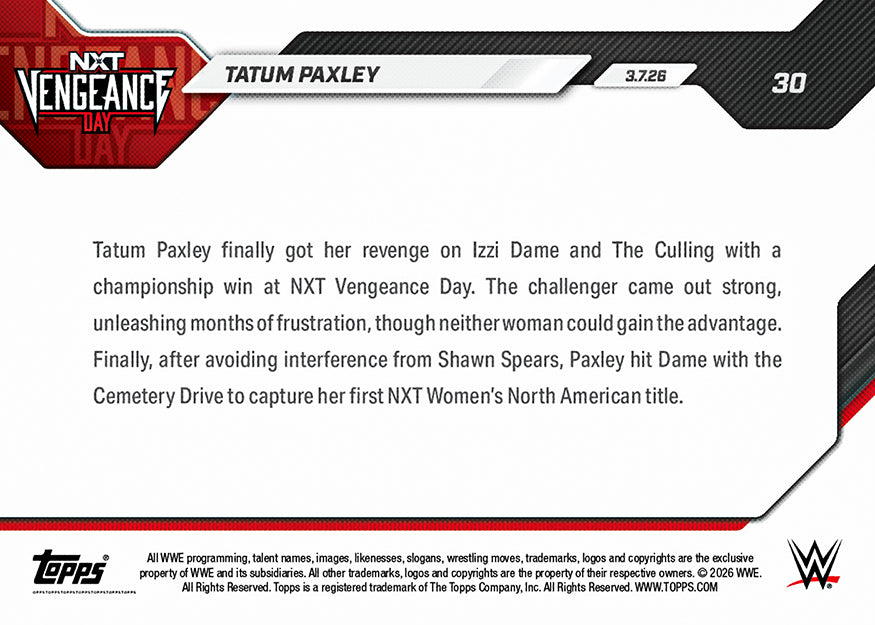 Tatum Paxley - 2026 WWE Topps NOW - Card 30 - PR: 997 - Image 2